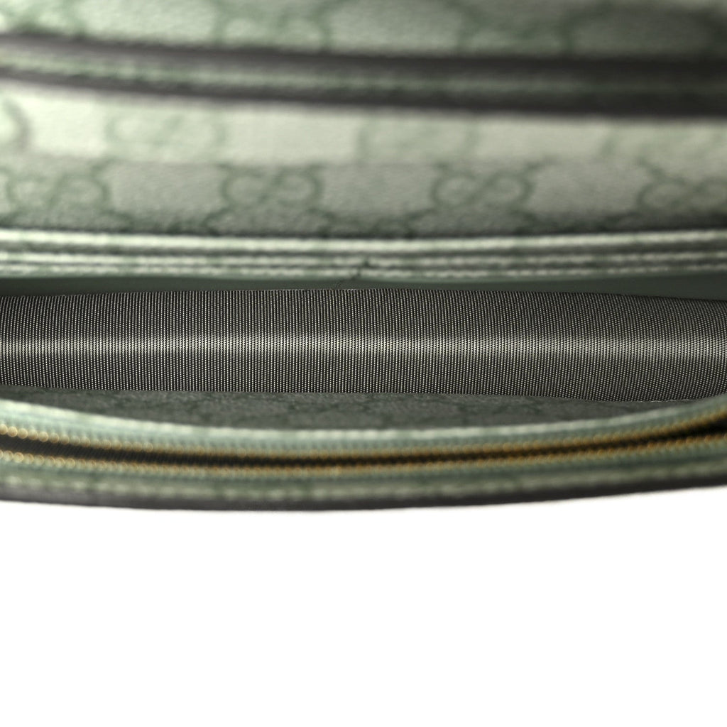 GG Supreme Monogram Textured Calfskin Emblem Wallet On Chain Sage Green