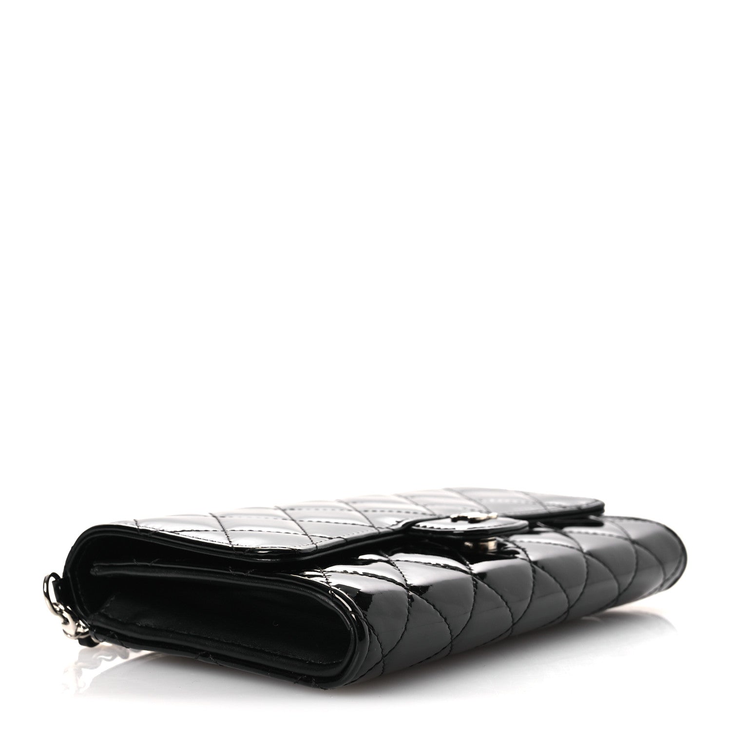 Patent Quilted Wallet On Removable Chain WOC Black