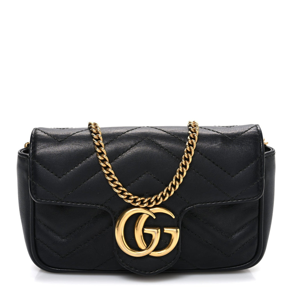 Calfskin Matelasse Super Mini GG Marmont Shoulder Bag Black