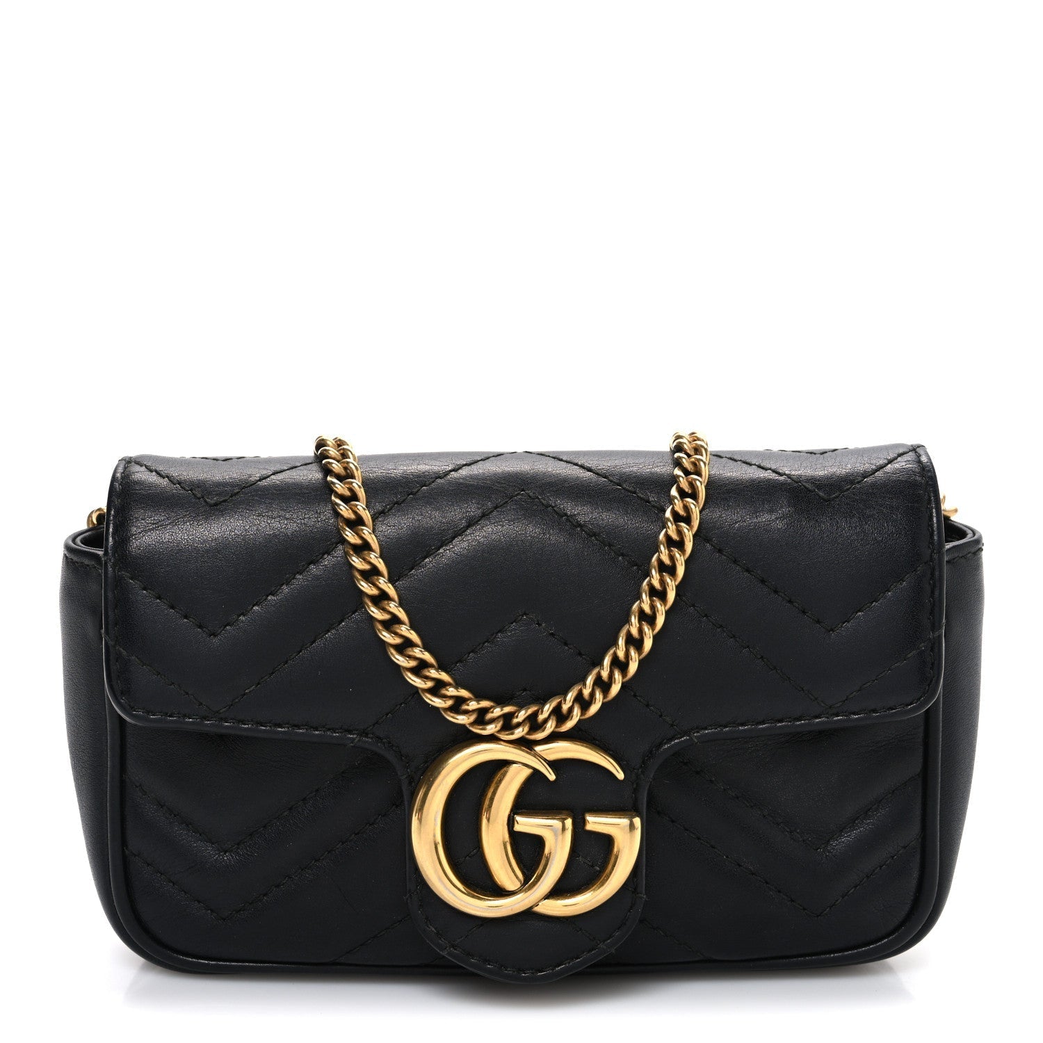 Calfskin Matelasse Super Mini GG Marmont Shoulder Bag Black
