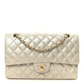 Metallic Canvas Quilted Medium Double Flap Light Gold