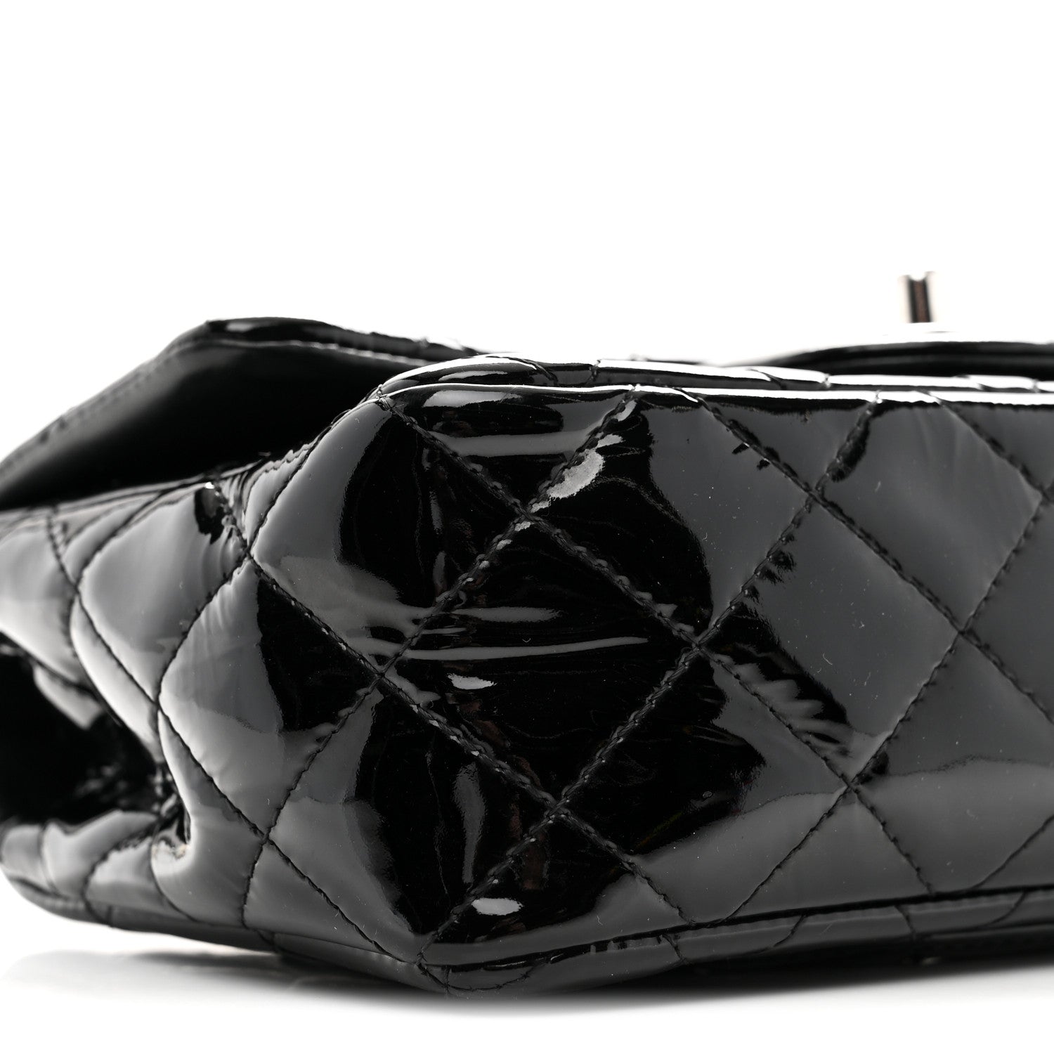 Patent Calfskin Quilted Mini Rectangular Flap Black