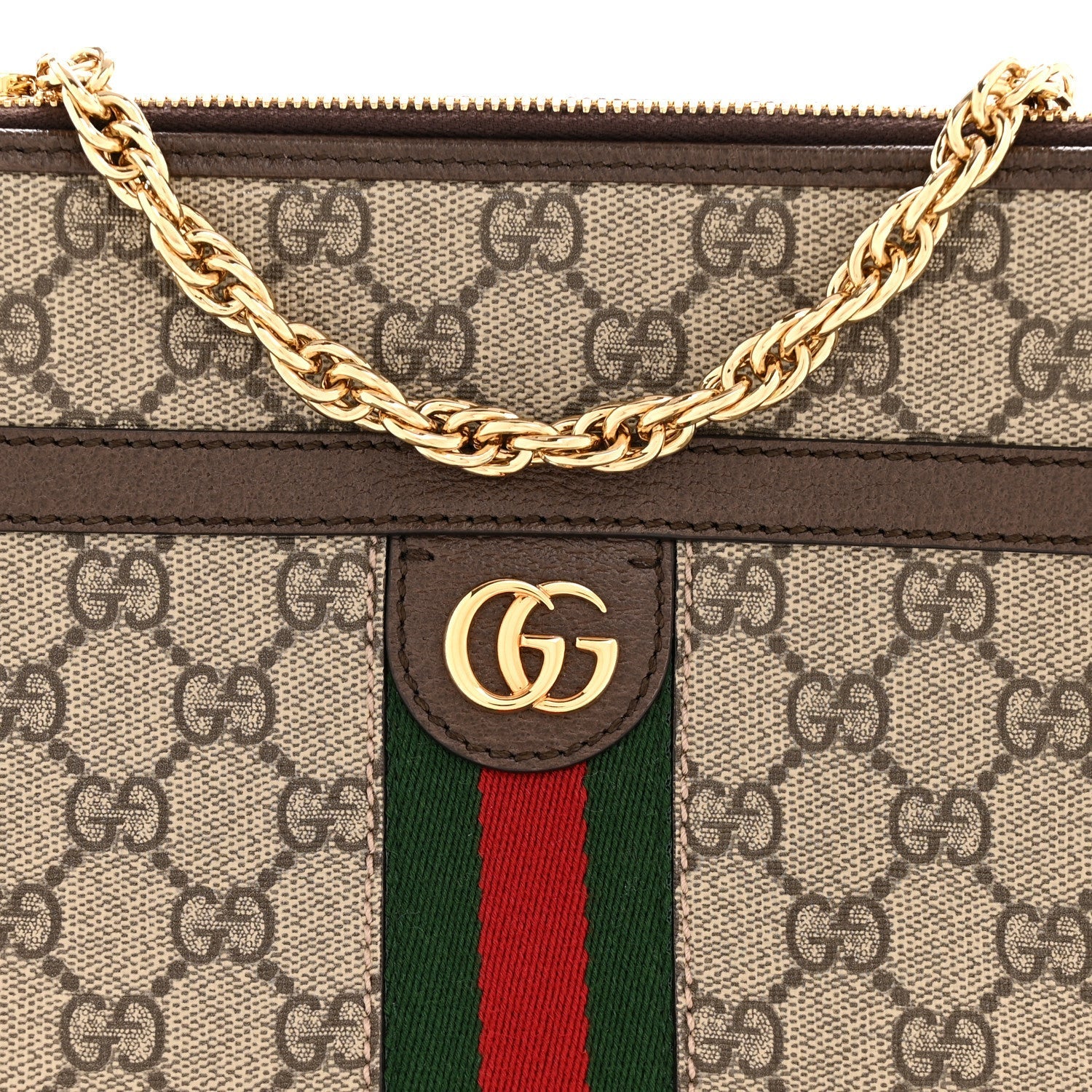 GG Supreme Monogram Web Ophidia Chain Shoulder Bag Brown