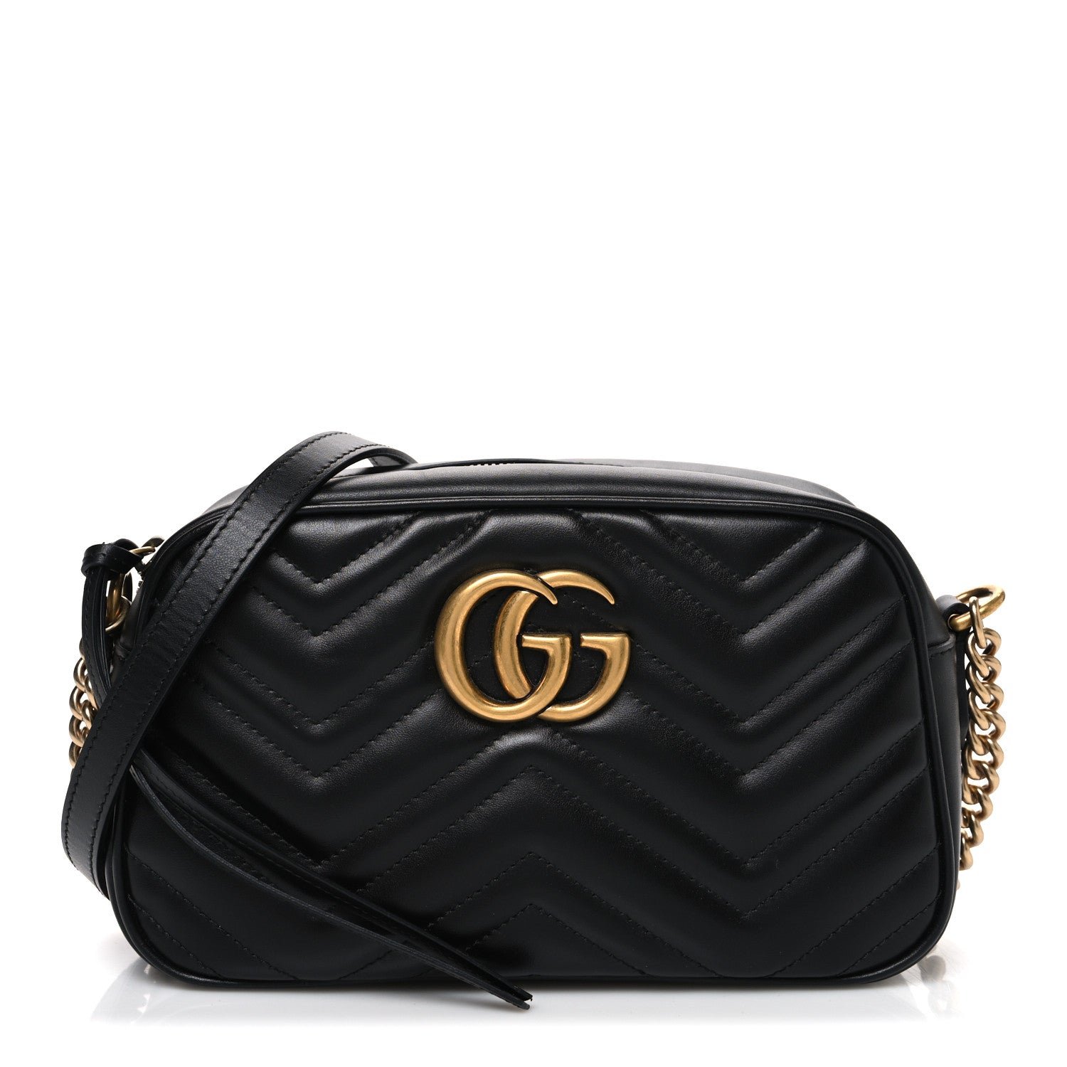 Calfskin Matelasse Small GG Marmont Chain Shoulder Bag Black