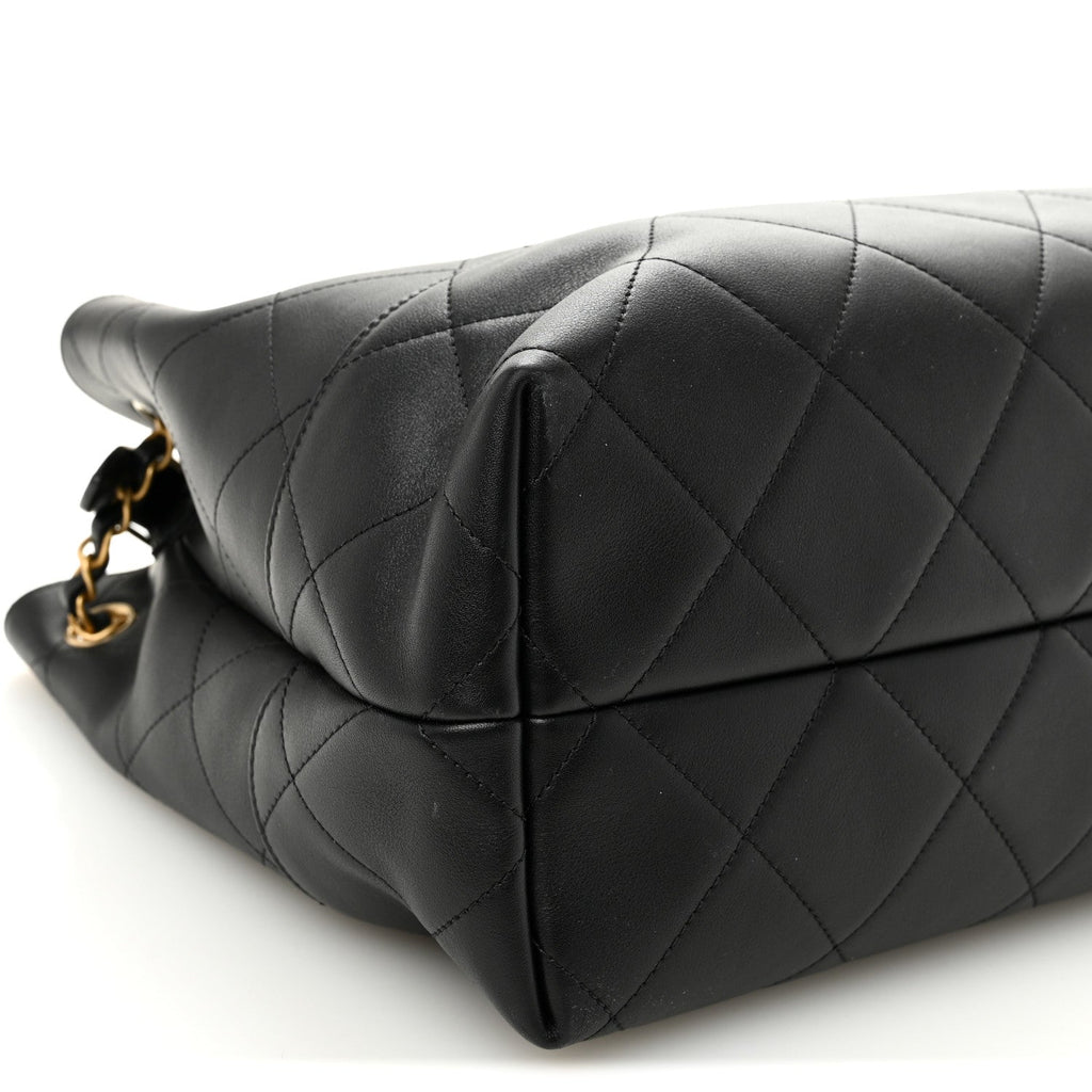 Calfskin Quilted Large Coco Base Shopping Bag Black
