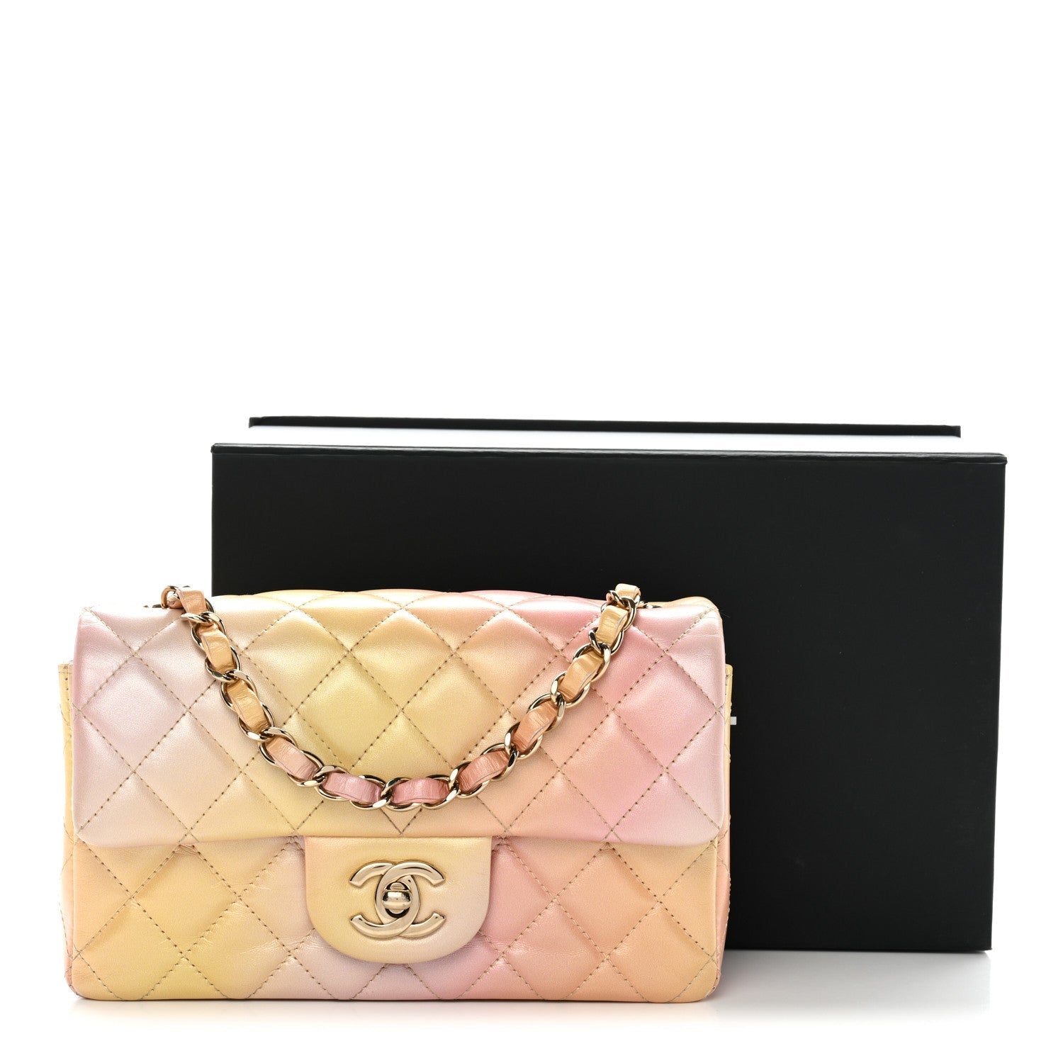 Lambskin Quilted Tie Dye Ombre Mini Rectangular Flap Yellow Multicolor