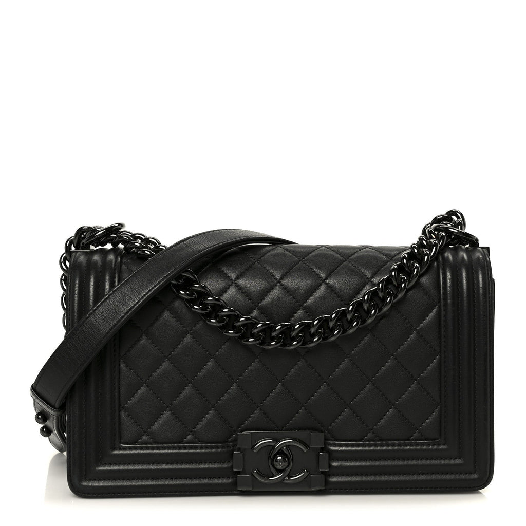 Calfskin Quilted Medium Boy Flap So Black