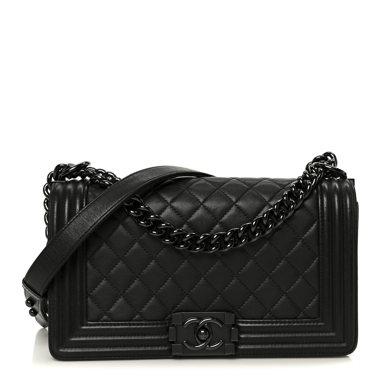 Calfskin Quilted Medium Boy Flap So Black