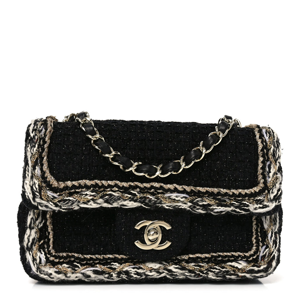 Tweed Braided Mini Rectangular Flap Black