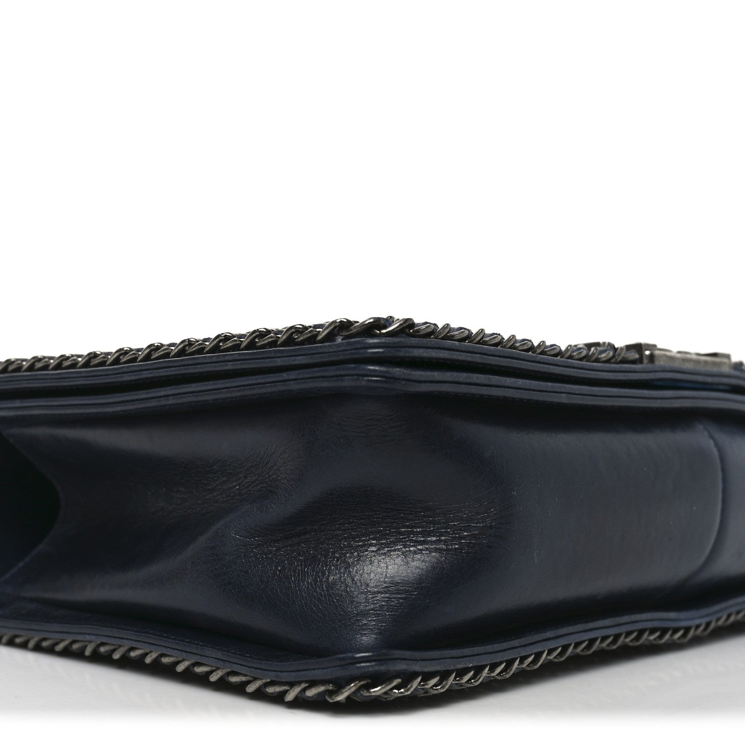 Glazed Calfskin Quilted New Medium Boy Chained Flap Navy