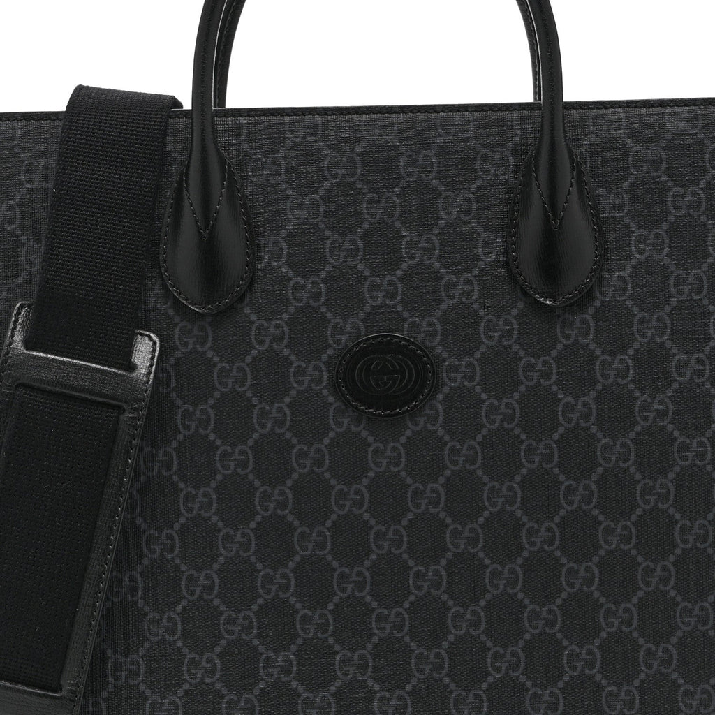 GG Supreme Monogram Azalea Calfskin Medium Retro Interlocking G Vertical Tote Bag Black