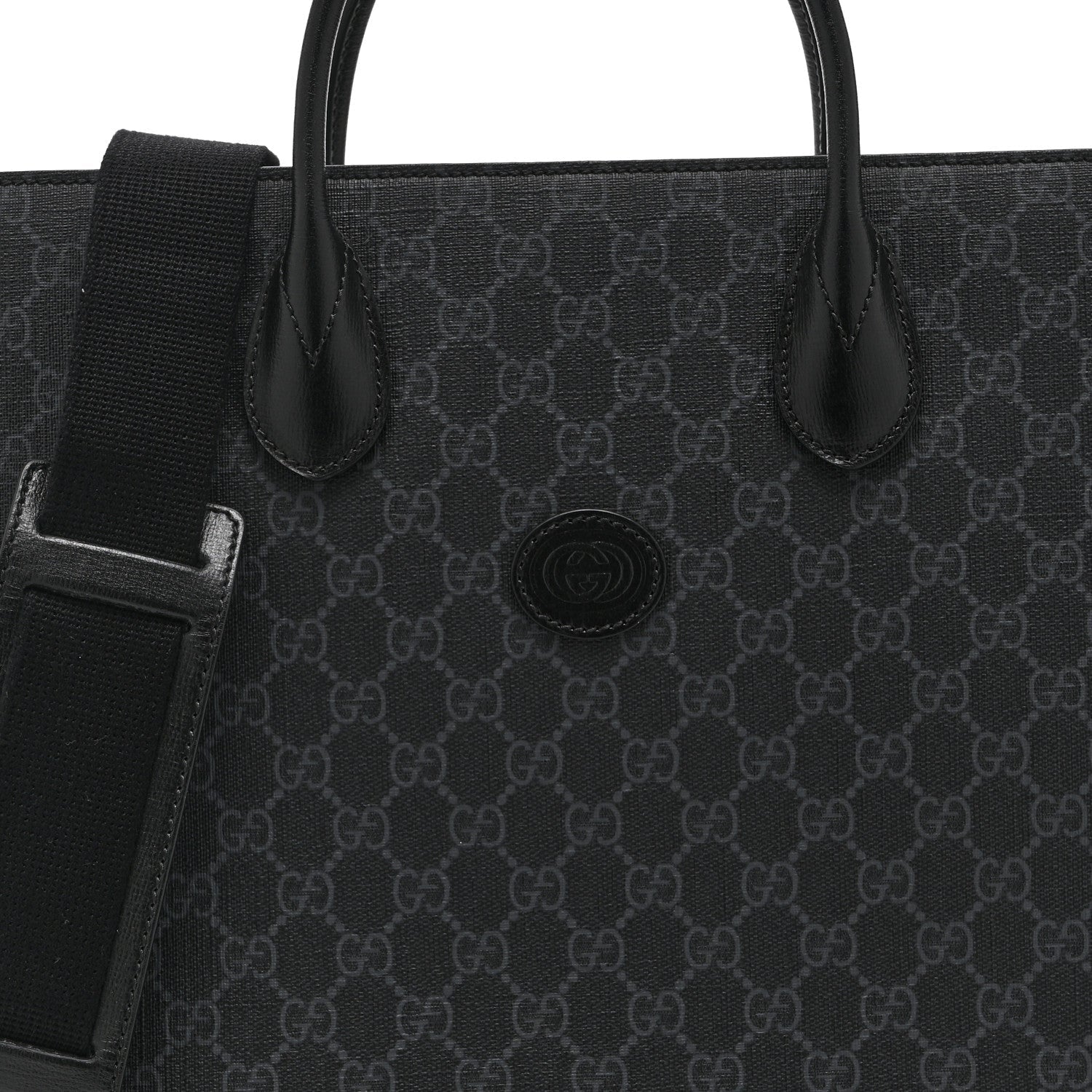 GG Supreme Monogram Azalea Calfskin Medium Retro Interlocking G Vertical Tote Bag Black