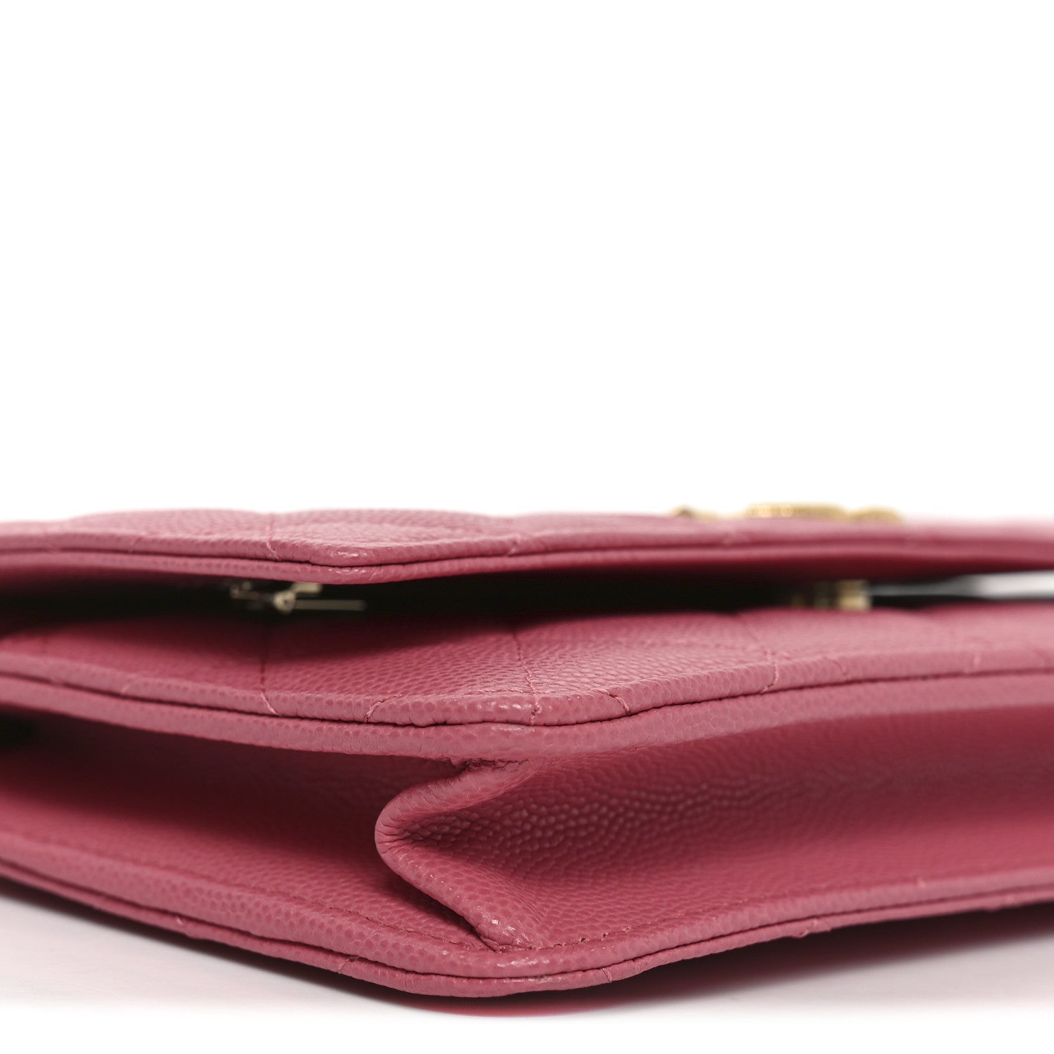 Caviar Quilted Textured CC Wallet On Chain WOC Pink
