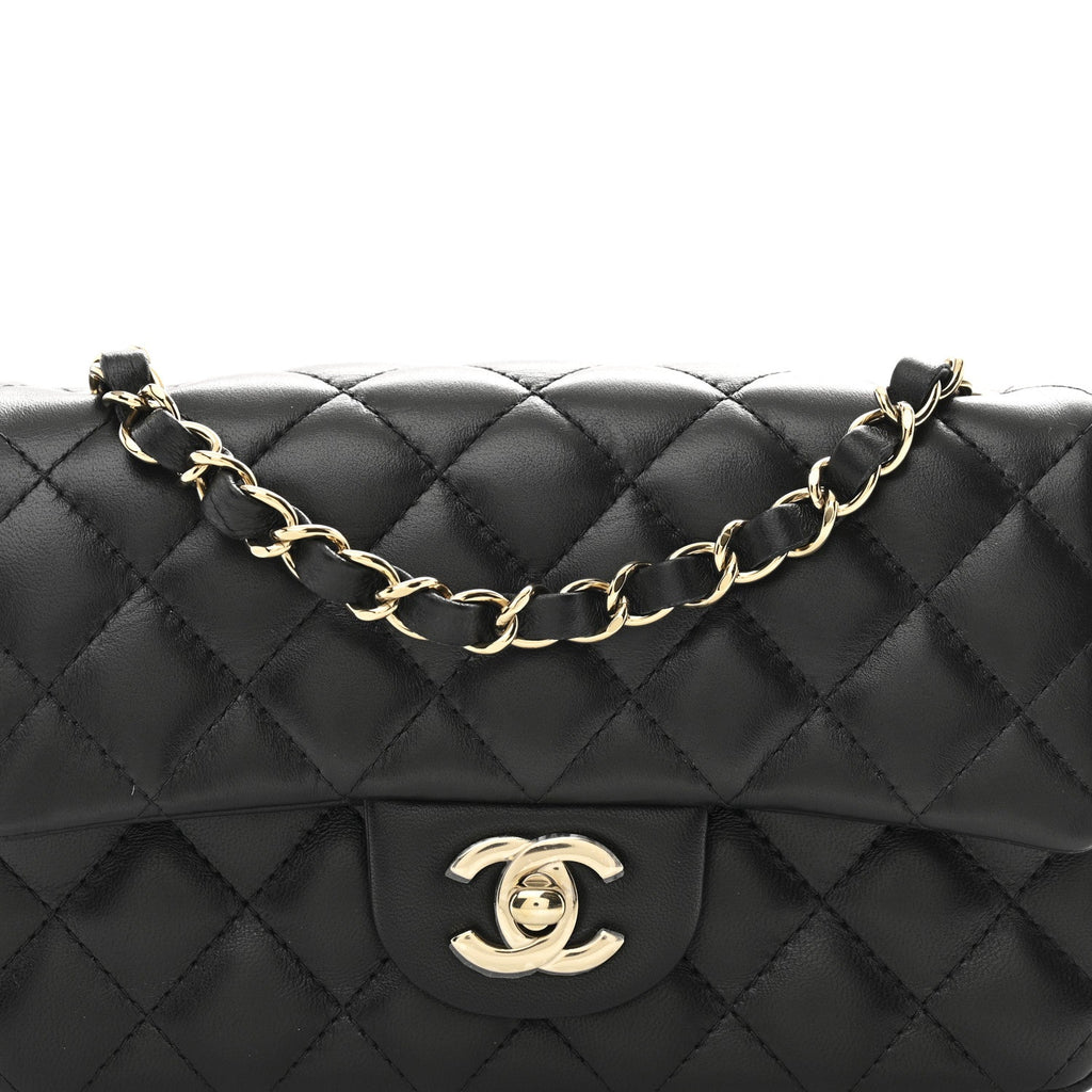 Lambskin Quilted Mini Rectangular Flap Black