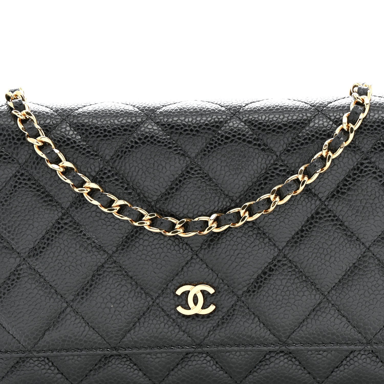 Caviar Quilted Wallet on Chain WOC Black