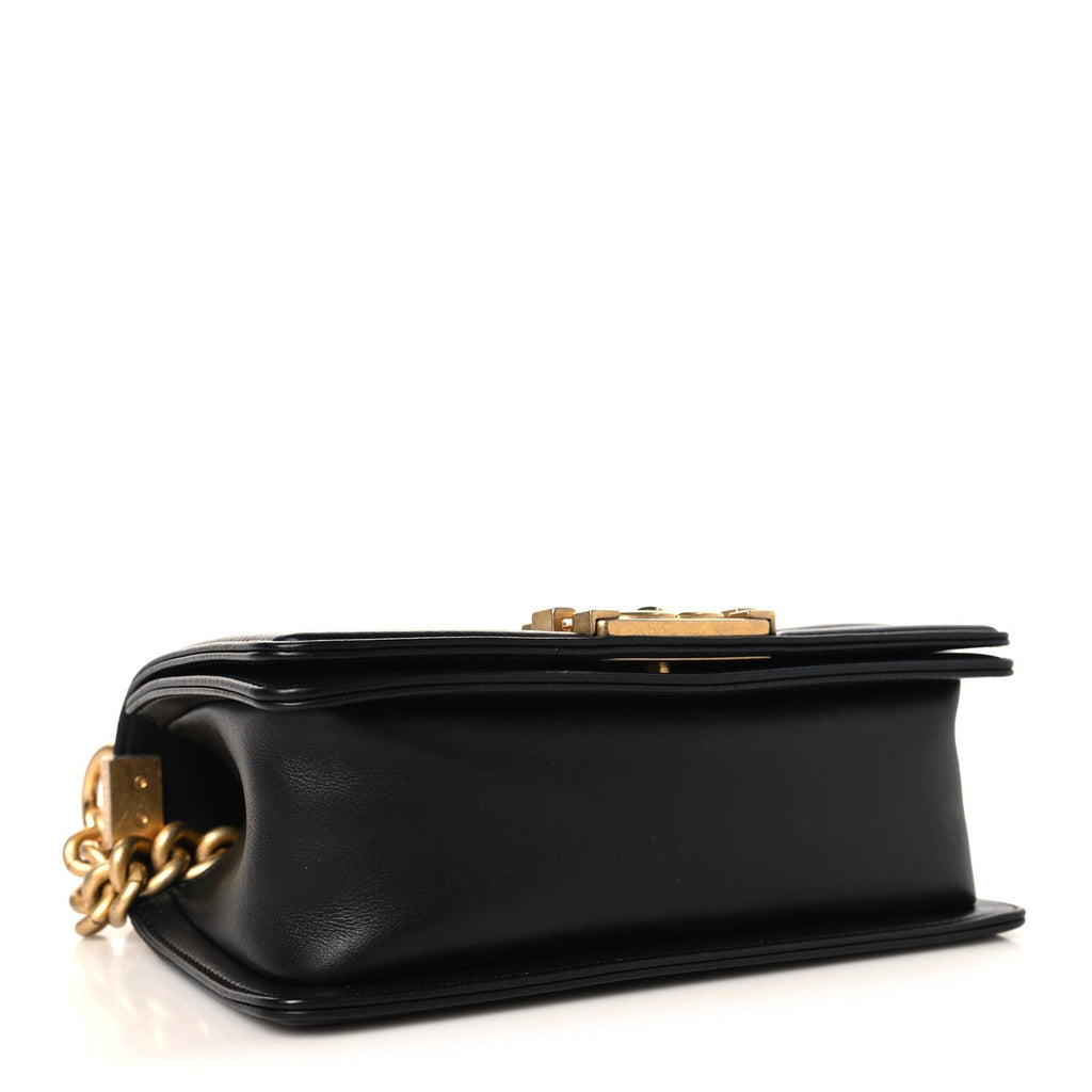 Calfskin Quilted Small Boy Flap Black