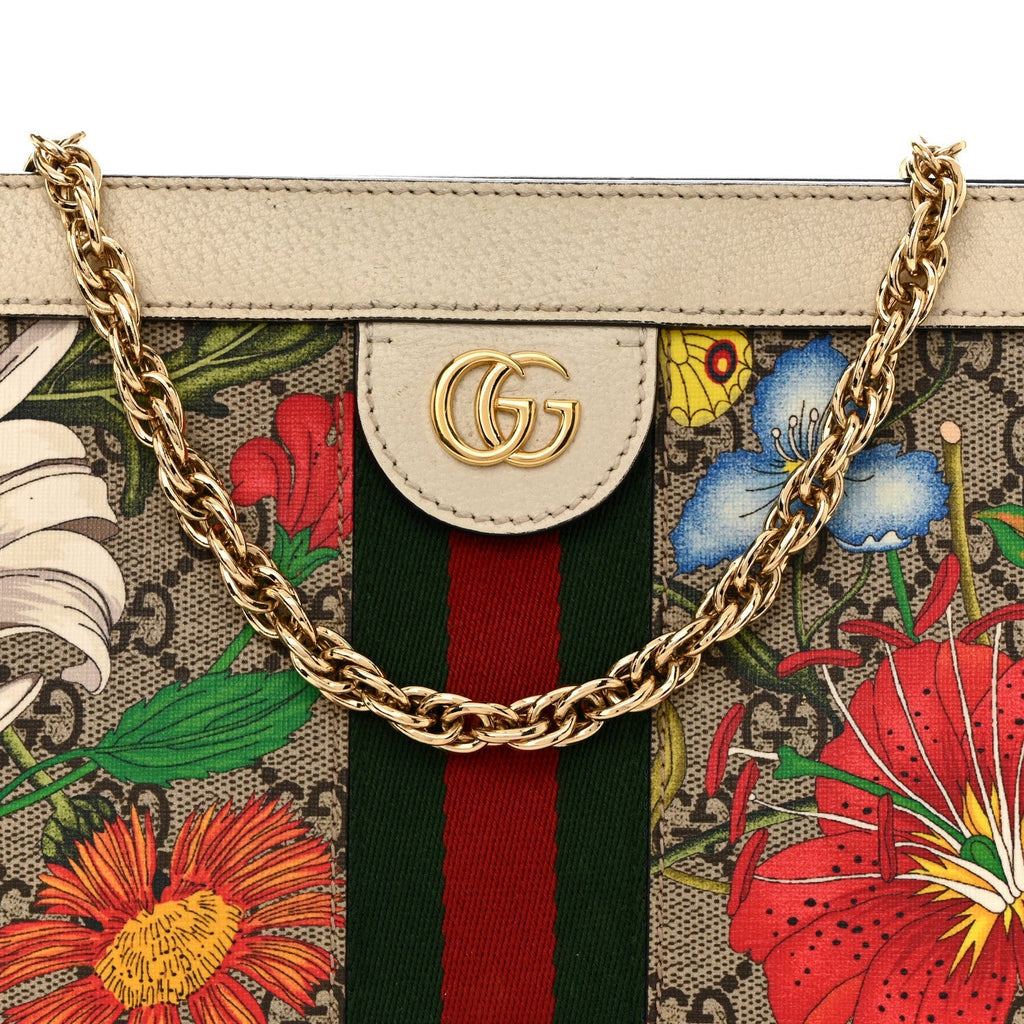 GG Supreme Monogram Flora Web Small Ophidia Chain Shoulder Bag White