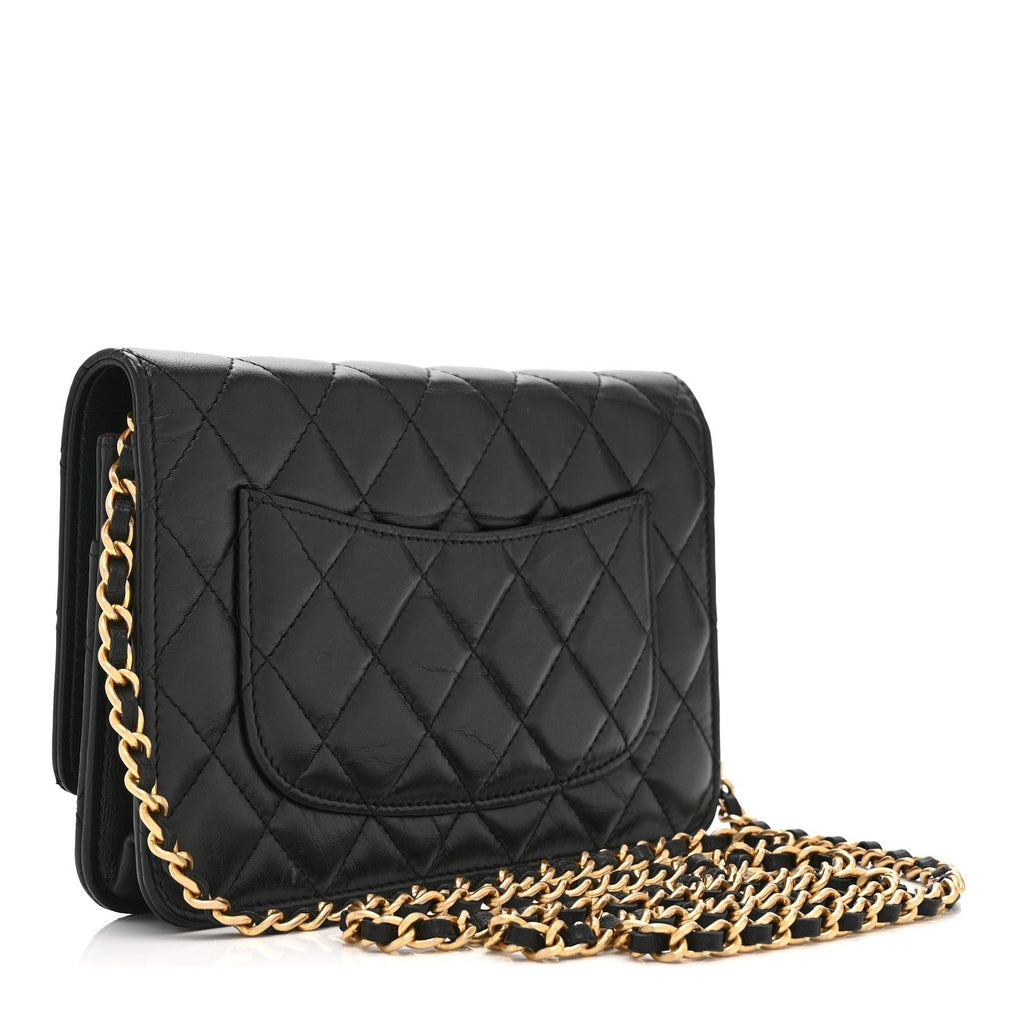 Aged Calfskin Quilted Lucky Charms 2.55 Reissue Wallet On Chain WOC Black