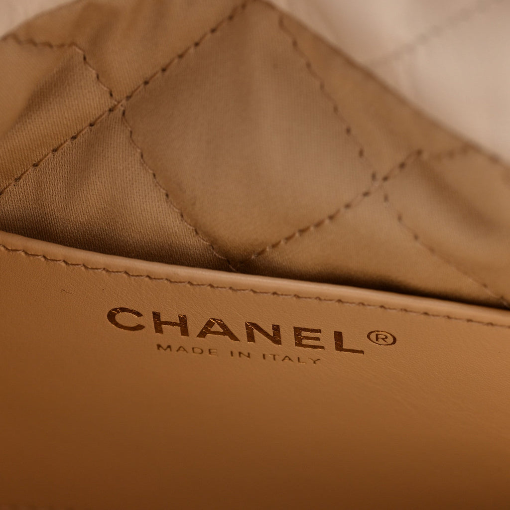 Shiny Calfskin Quilted Mini Chanel 22 White Black