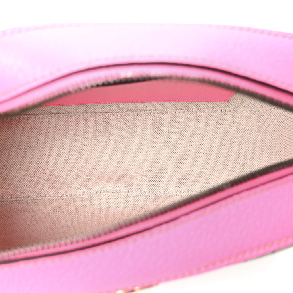 GG Supreme Monogram Textured Dollar Calfskin Web Ophidia Small Crossbody Bag Beige Ebony Fuchsia