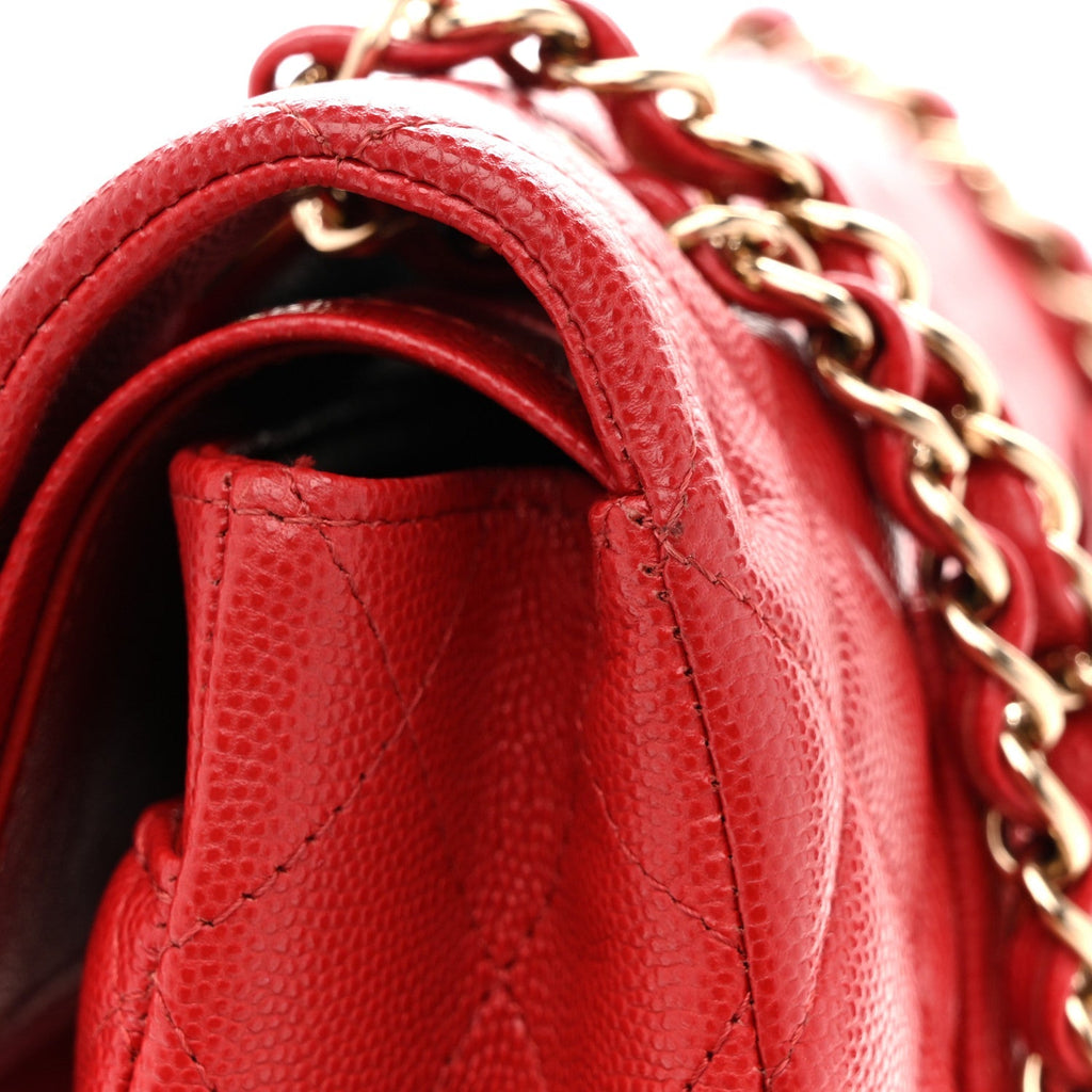 Caviar Quilted Medium Double Flap Red