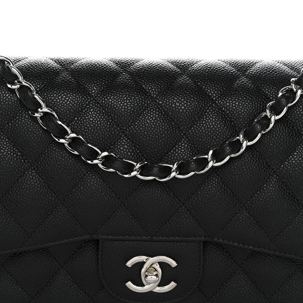 Caviar Quilted Jumbo Double Flap Black