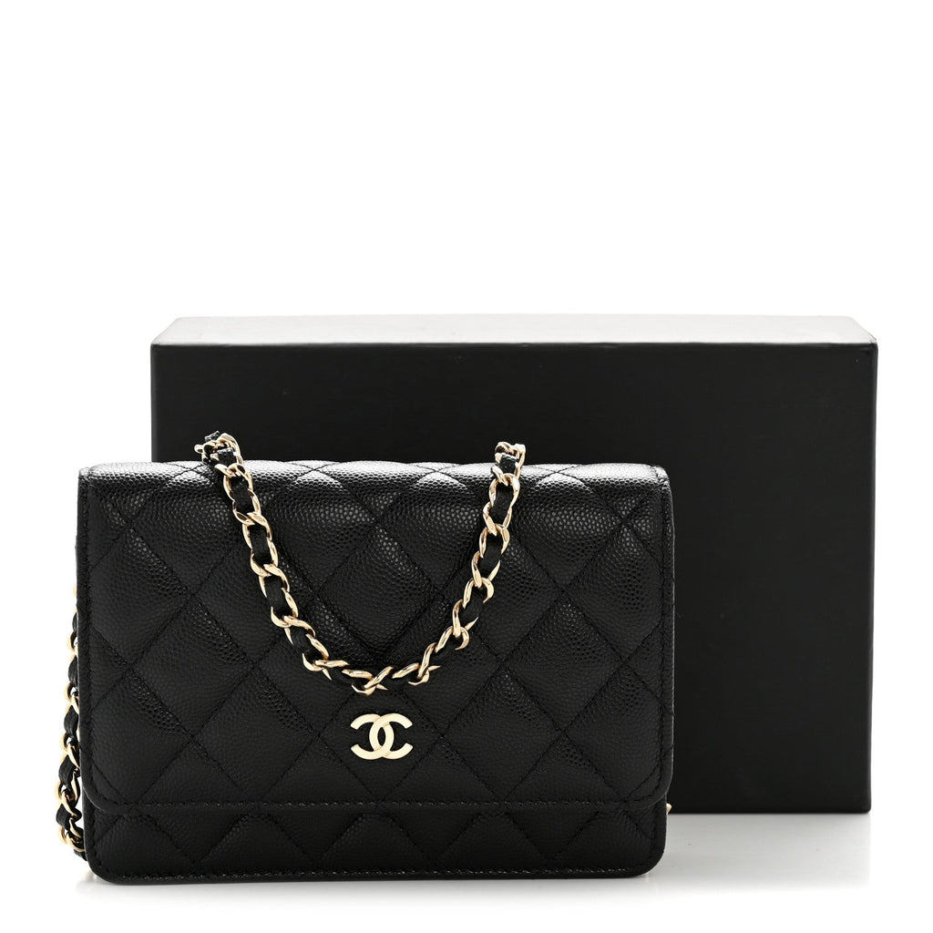 Caviar Quilted Mini Wallet On Chain WOC Black
