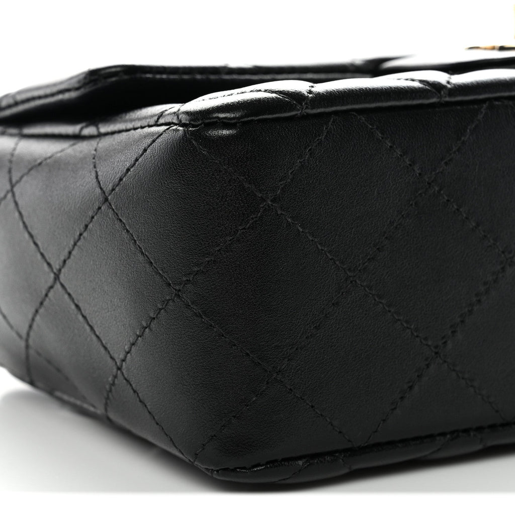 Lambskin Quilted Mini Rectangular Flap Black