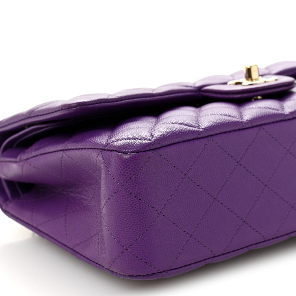 Caviar Quilted Medium Double Flap Purple