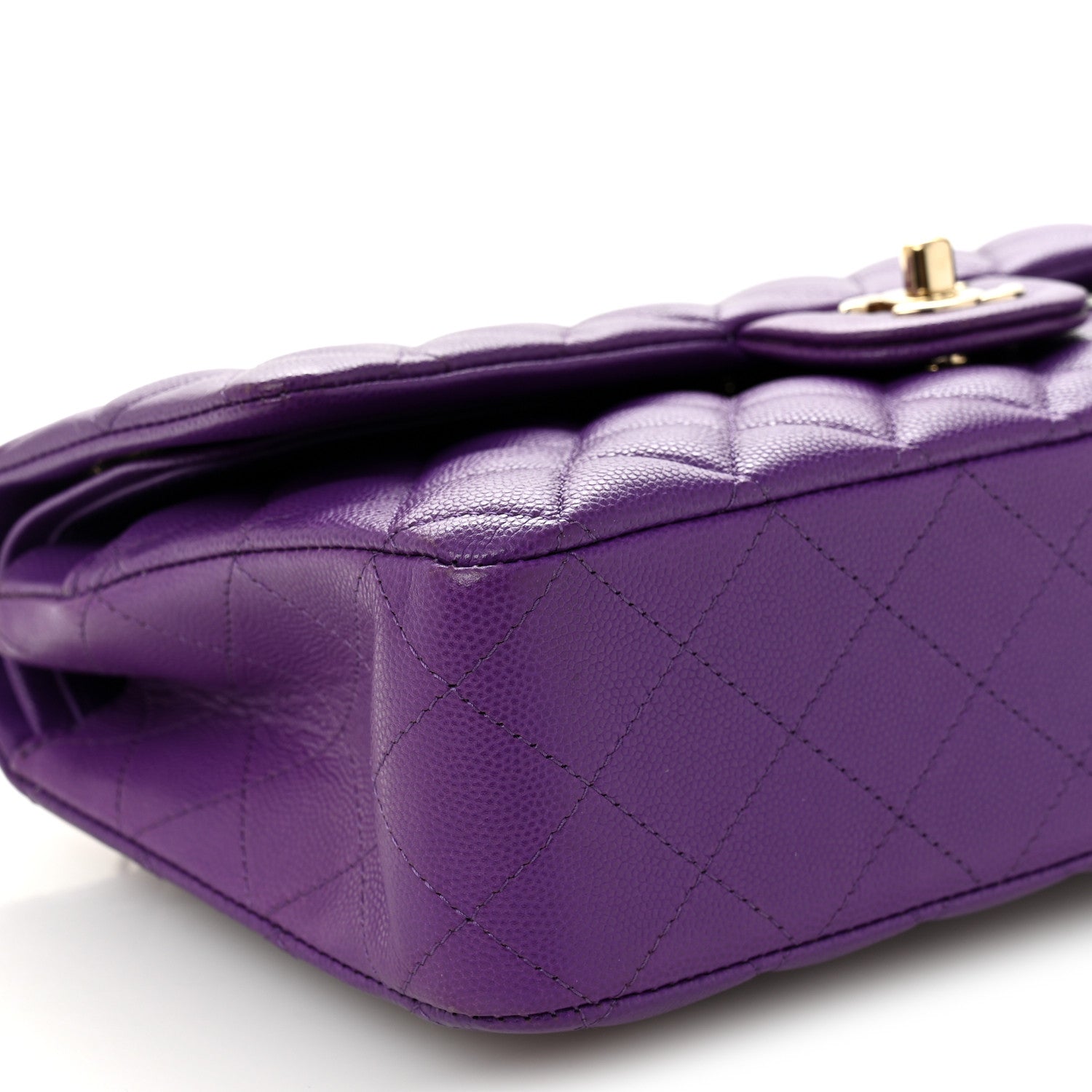 Caviar Quilted Medium Double Flap Purple