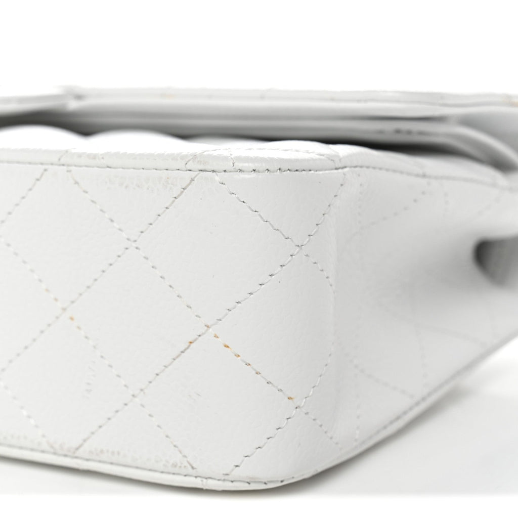 Caviar Quilted Medium Double Flap White