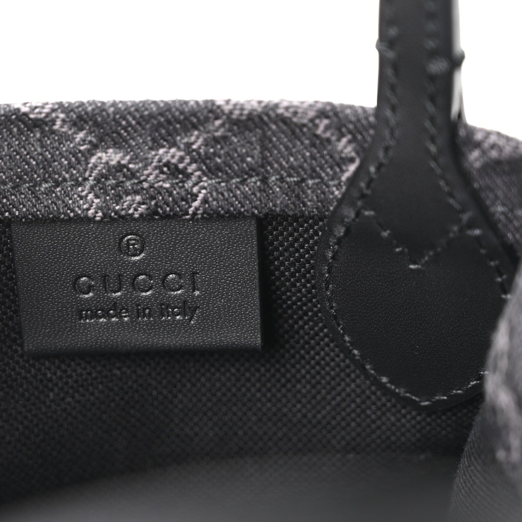 Denim GG Monogram Dollar Calfskin Mini Ophidia Tote Black Grey
