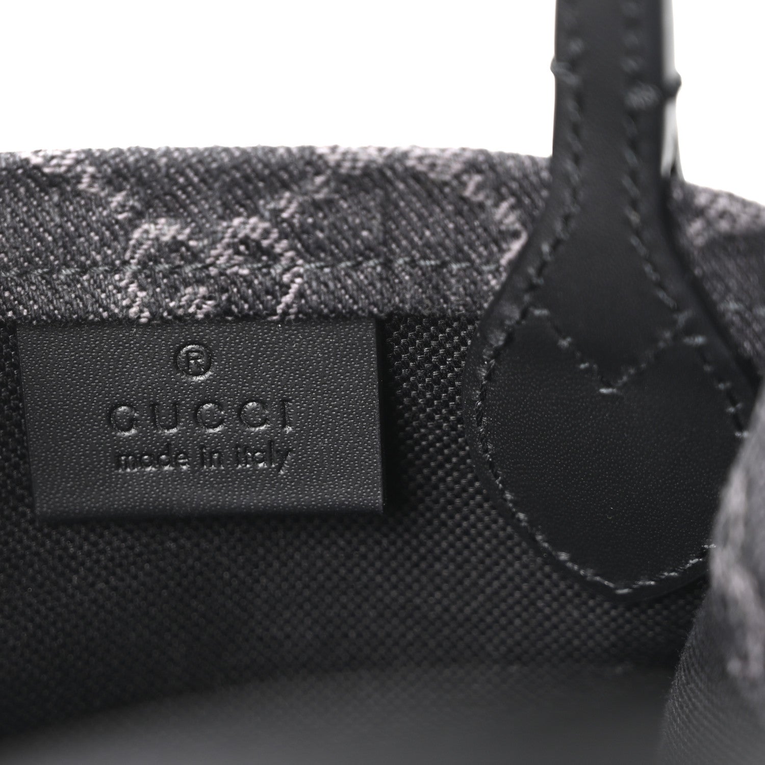 Denim GG Monogram Dollar Calfskin Mini Ophidia Tote Black Grey