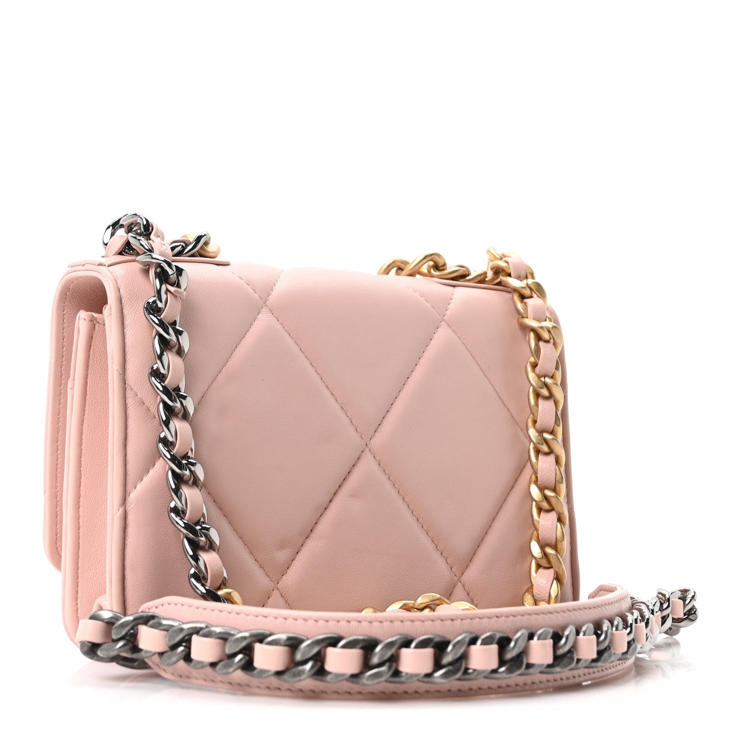 Lambskin Quilted Chanel 19 Wallet On Chain WOC Light Pink