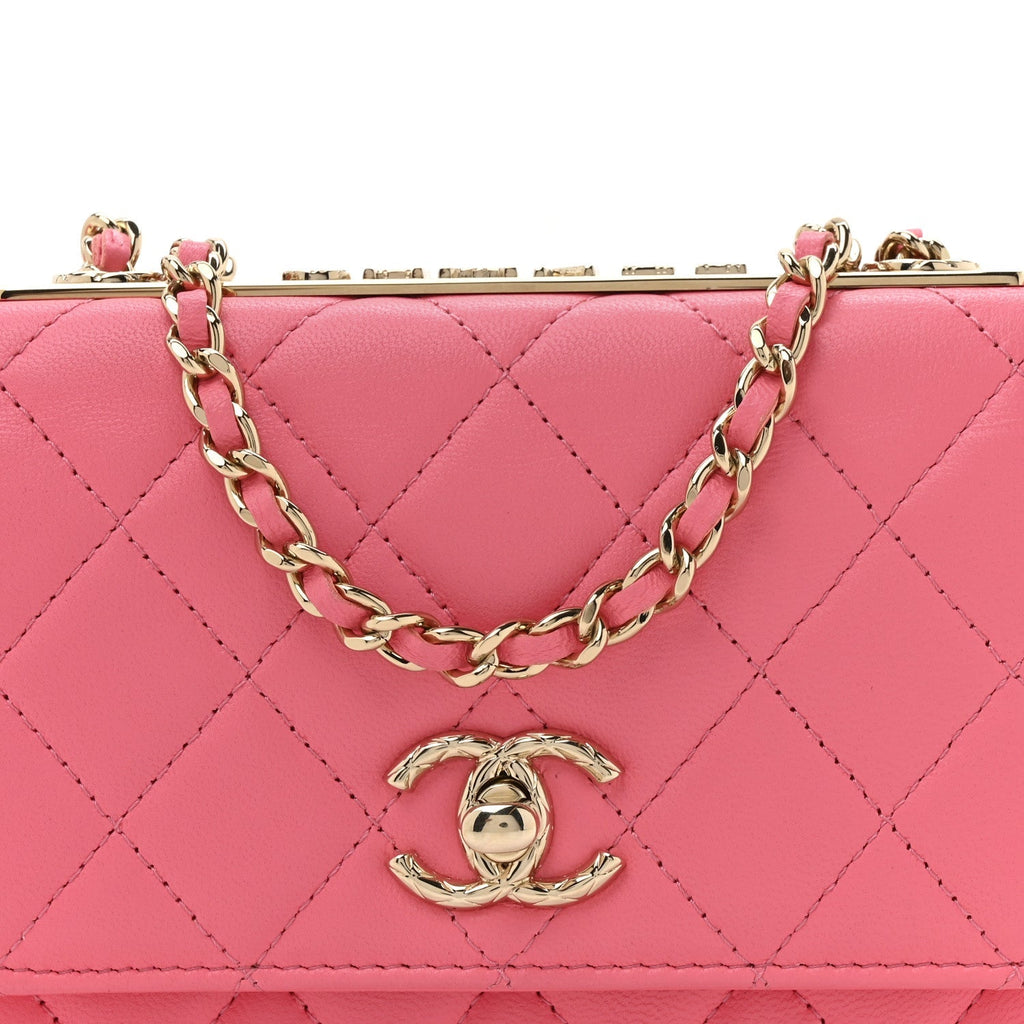Lambskin Quilted Mini Trendy CC Wallet On Chain WOC Pink