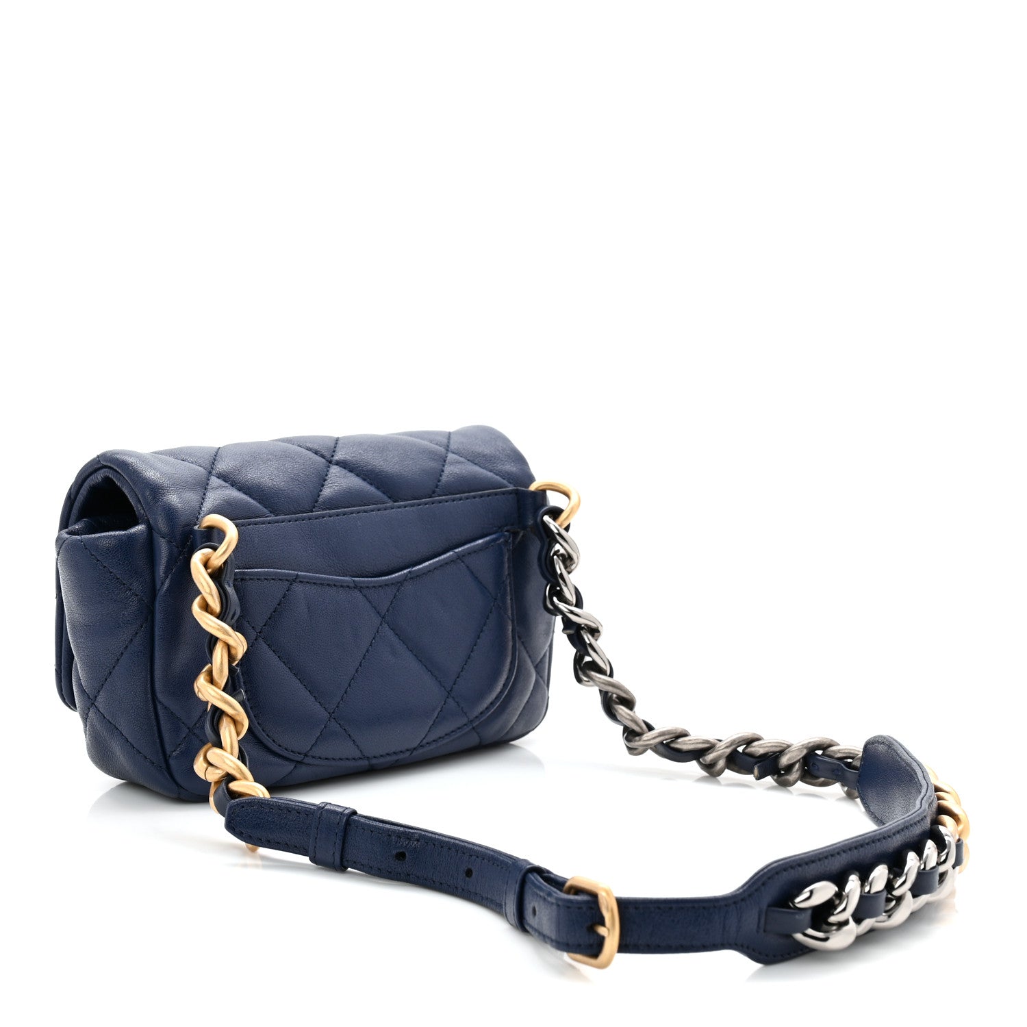 Goatskin Quilted Chanel 19 Waist Bag Dark Blue