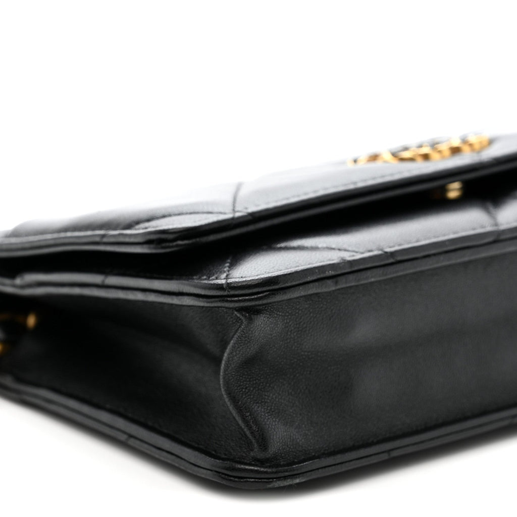 Lambskin Quilted Chanel 19 Wallet On Chain WOC Black