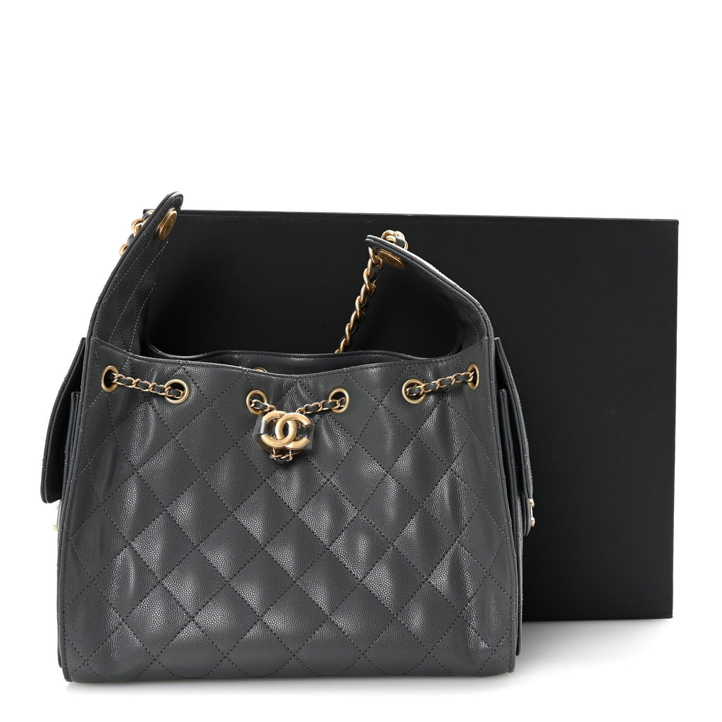 Caviar Quilted Small Chanel 25 Handbag Dark Grey