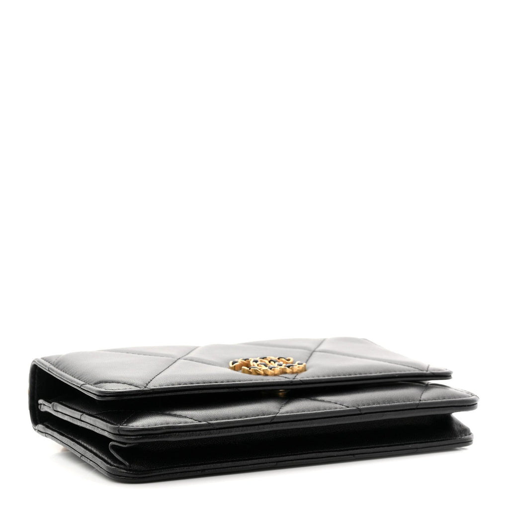 Lambskin Quilted Chanel 19 Wallet On Chain WOC Black