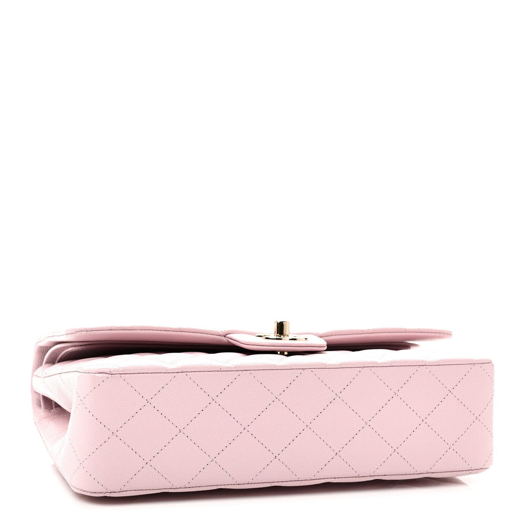 Caviar Quilted Medium Double Flap Light Pink