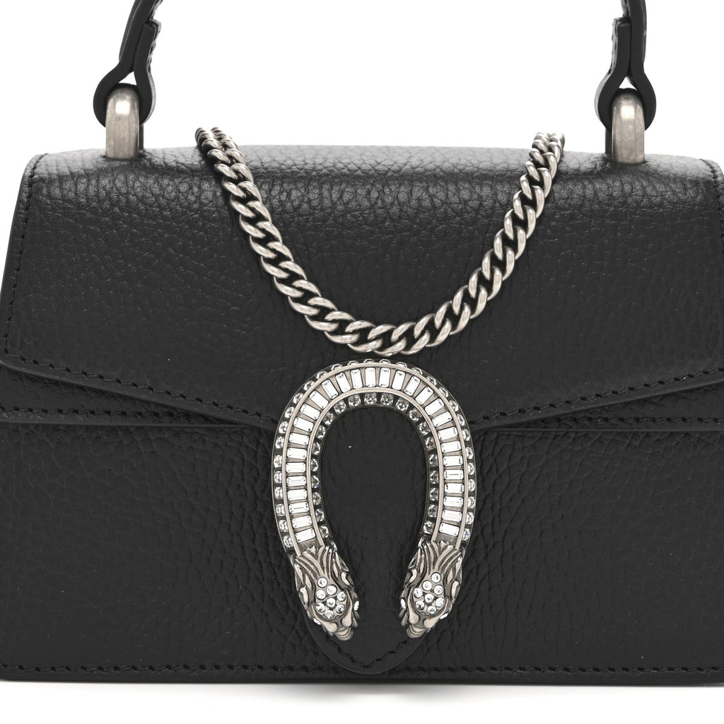 Dollar Calfskin Crystal Mini Dionysus Top Handle Bag Black Crystal