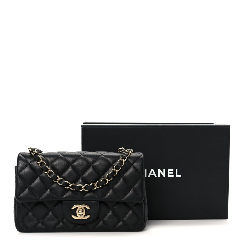 Lambskin Quilted Mini Rectangular Flap Black