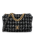 Tweed Quilted Maxi Chanel 19 Flap Black Silver Ecru