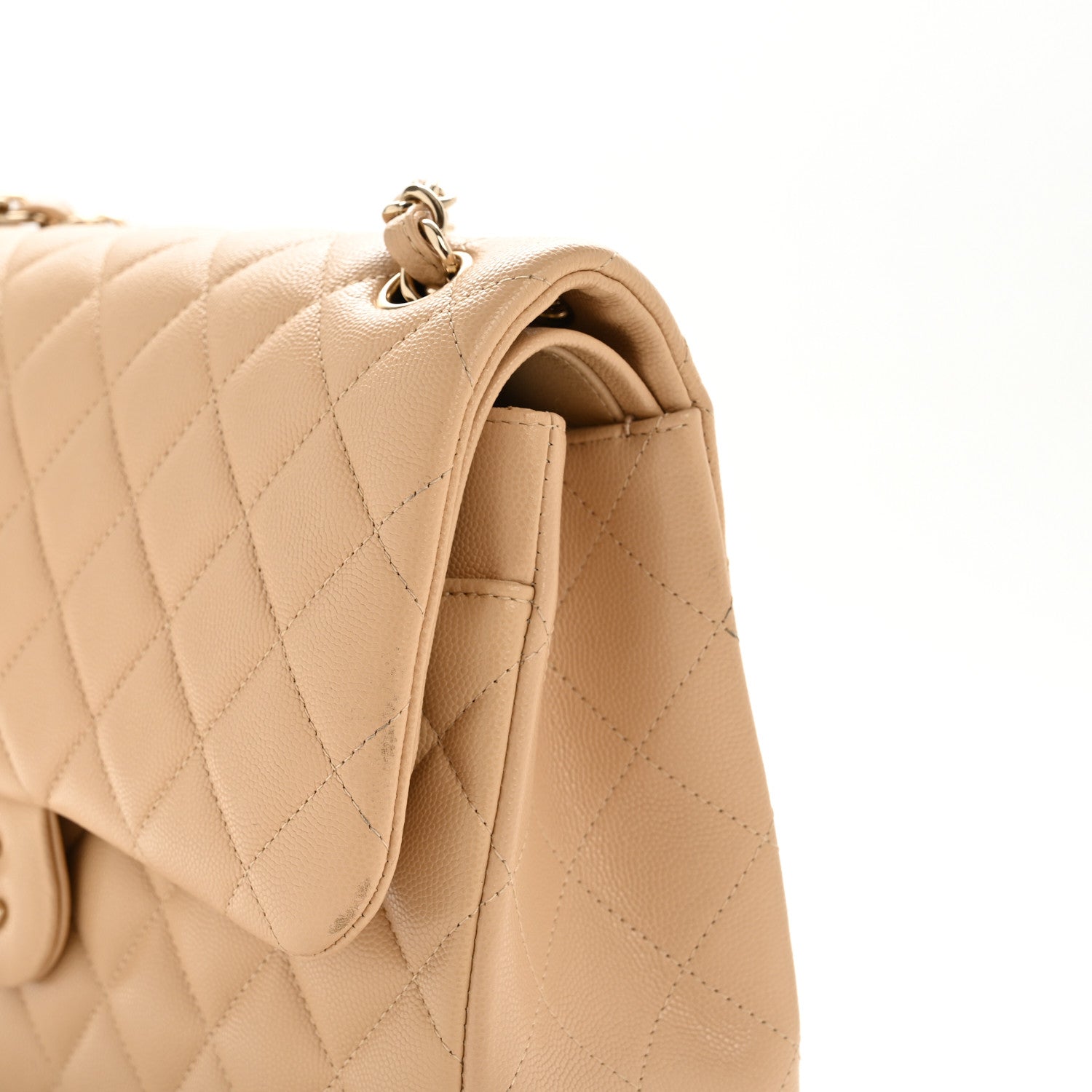 Caviar Quilted Jumbo Double Flap Beige