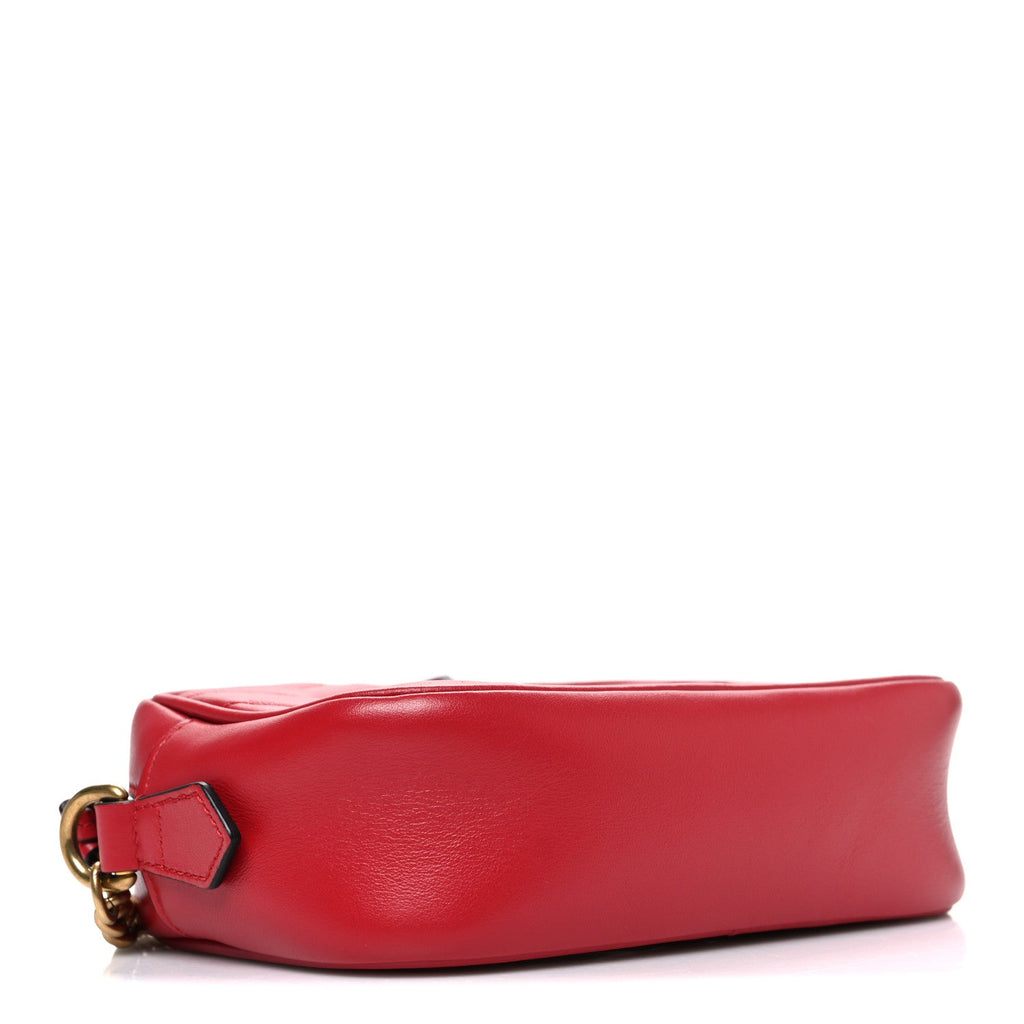 Calfskin Matelasse Mini GG Marmont Chain Shoulder Bag Hibiscus Red