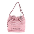 Metallic Lambskin Lacquered Monochrome Quilted Mini Chanel 22 Pink
