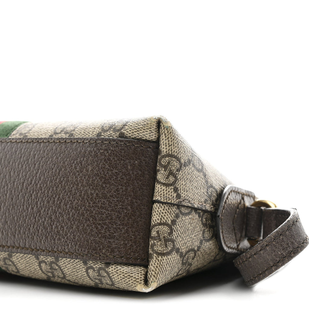 GG Supreme Monogram Textured Dollar Calfskin Web Small Ophidia Dome Shoulder Bag Beige Ebony New Acero