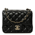 Lambskin Quilted Mini Square Flap Black