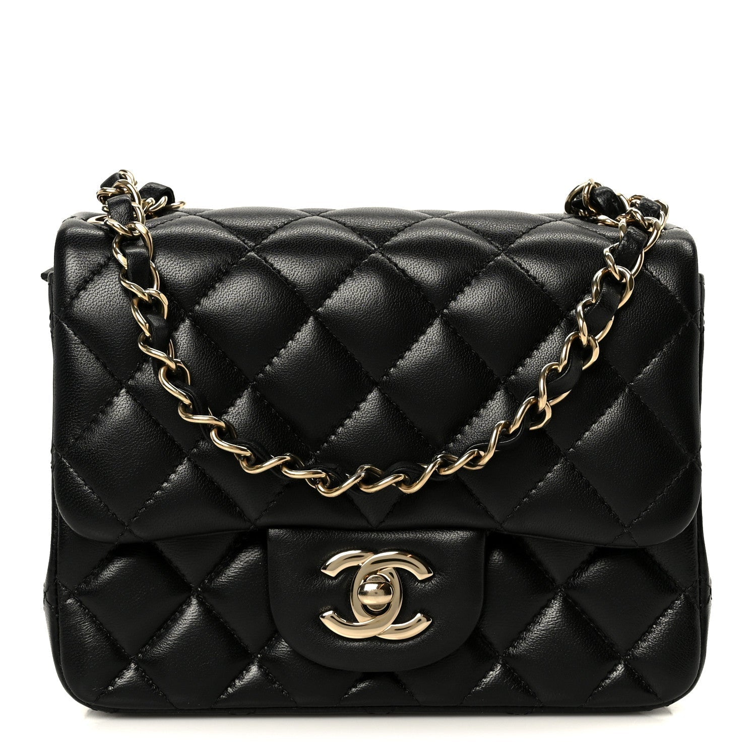 Lambskin Quilted Mini Square Flap Black