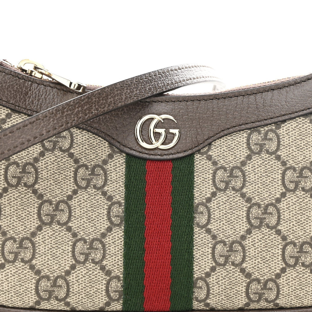 GG Supreme Monogram Textured Dollar Calfskin Web Mini Ophidia Shoulder Bag Beige Ebony New Acero